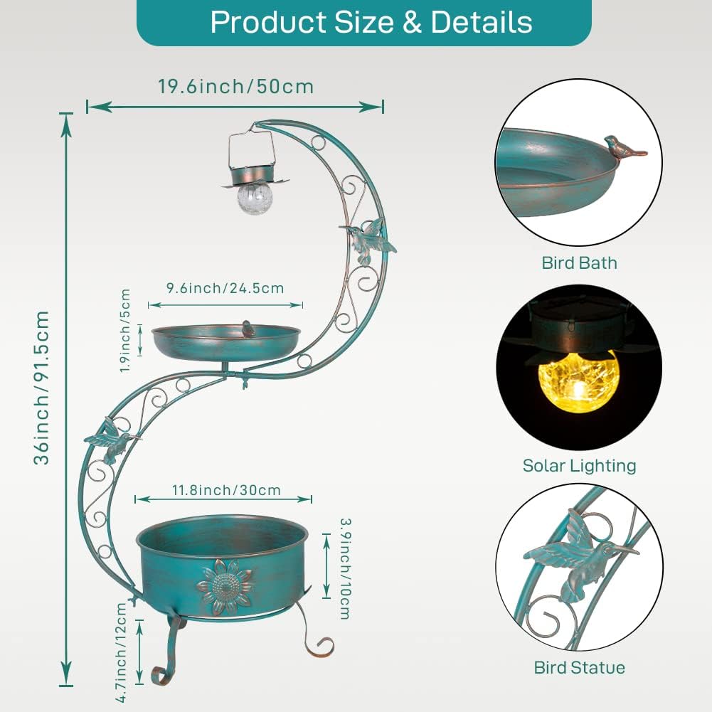 36" Bird Bath with Flower Planter Pedestal for Outdoors Garden Patio M863196