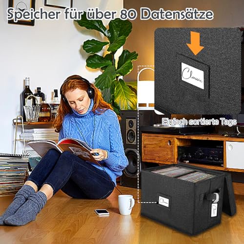 Vinyl Record Storage Box for 7" 45 RPM LPs, Grey Case with Lid, Holds 80 Albums X91735
