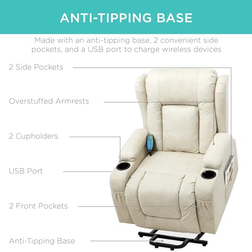 Electric Power Lift Recliner Massage Chair with Heat and USB Port, Brown M560374