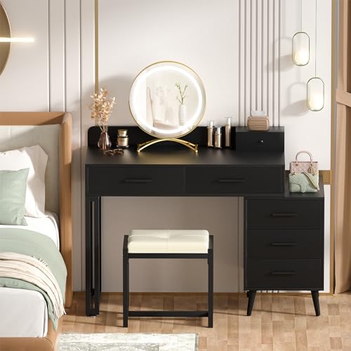 White Vanity Desk with Mirror and Lights, 6 Drawers and Stool Z334