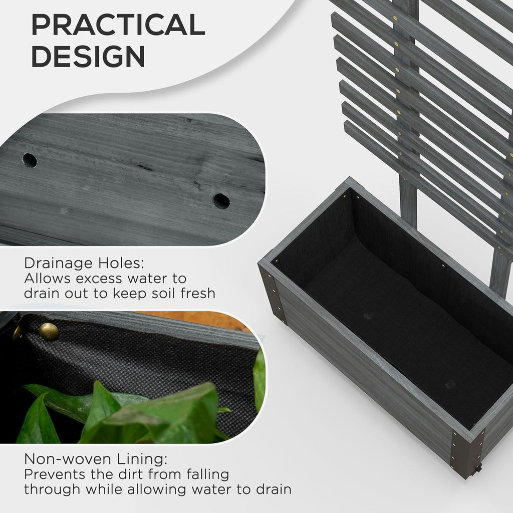 Raised Garden Bed with Trellis, 58" Wooden Planter Box on Wheels P761