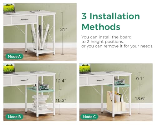 Small Computer Desk with Drawers & Power Outlet for Bedroom, Home Office M131