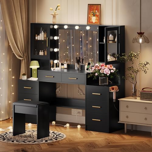 White Vanity Table with Drawer, Charging Station, Lighted Mirror P35549