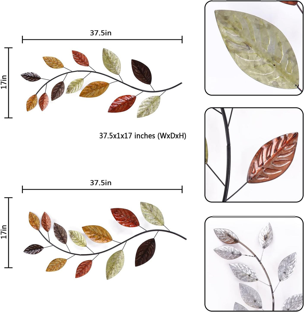 Set of 2 Metal Tree Leaf Wall Art Decor, 38 Inch Iron Olive Branch Home Sculptures D496