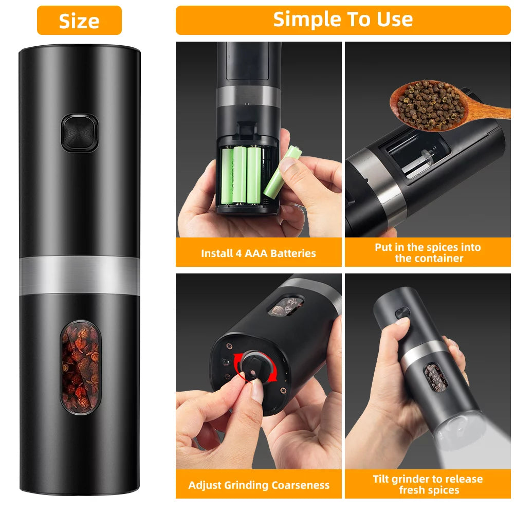 Rechargeable Electric Salt and Pepper Grinder Duo, Set of 2, Adjustable Coarseness Y43880
