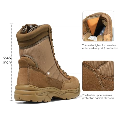 Men's Military Tactical Work Boots Side Zipper Leather Motorcycle Combat Boots N655026