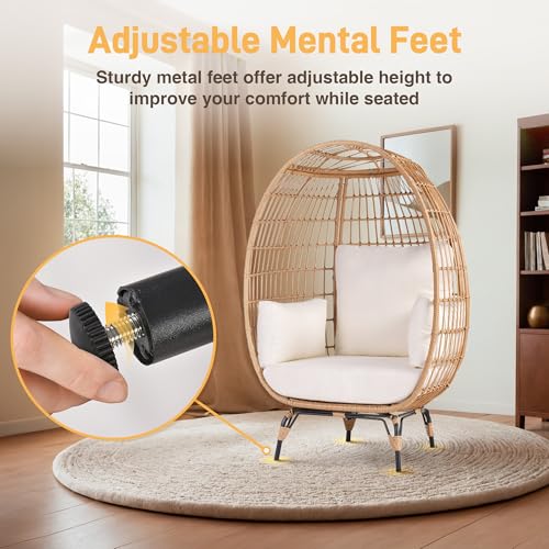 Outdoor Egg Chair with 4 Cushions, Oversized Lounge Chair, Steel Frame, 440 lbs Capacity H4166