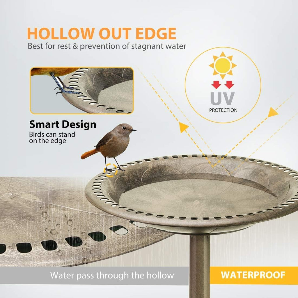 Copper Garden Bird Bath with Solar Powered Fountain D79341