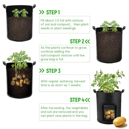 10 Gallon Potato Grow Bags with Flap and Handles, Heavy Duty Fabric Pots B207110