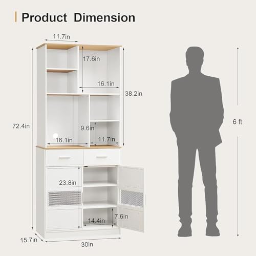 Kitchen Pantry Cabinet, 72" Tall with Microwave Stand and Storage Shelves A927