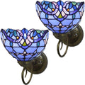Tiffany Wall Lamp Sconce Light Fixtures Set of Two, Wall Amout Lamp, 8 in Hand-Made Baroque Stained Glass Shade LED Wall Lights for Bedroom Living Room Hallway Kitchen,Blue,2PCS