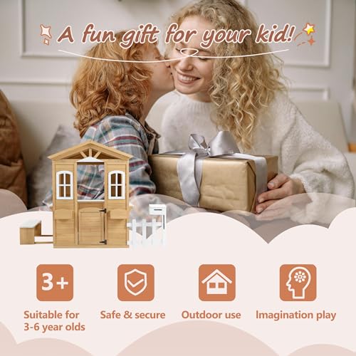 Wooden Playhouse for Kids with Window and Picnic Bench Y6736