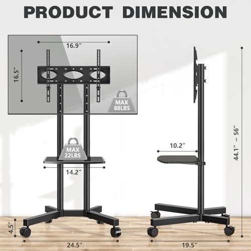 Mobile TV Stand for 32-75 Inch TVs, Height Adjustable Rolling Cart with Laptop Shelf V4062