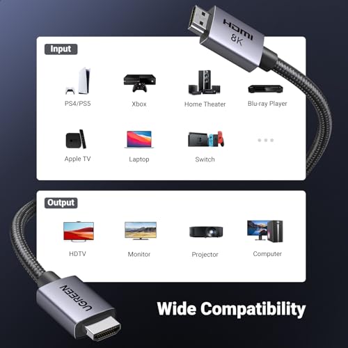 8K HDMI 2.1 Cable 48Gbps 16FT, Ultra High Speed HDMI Cord Aluminum, 4K@240Hz 8K@60Hz, HDCP 2.2, eARC HDR 10, Compatible with PS5/Blu-ray/Roku TV/Switch 2/Mac mini P778