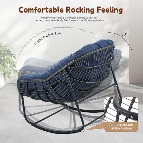 Wicker Egg Rocking Chair with Padded Cushion for Patio and Garden J177274