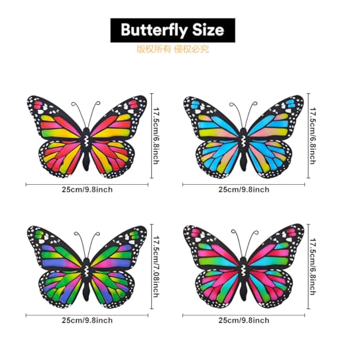 Metal Butterfly Outdoor Decor 4 Pack 9.8in Wall Sculpture for Garden X7363