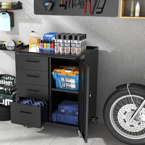 Rolling Tool Storage Cabinet with 4 Drawer and Locking Door U282375