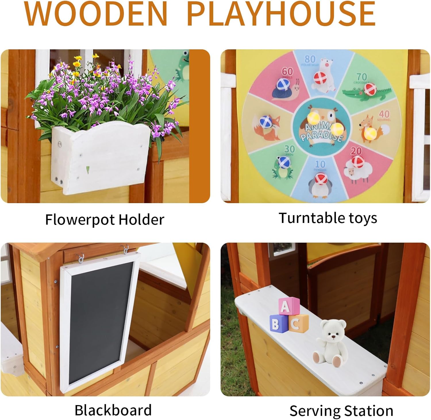 Outdoor Wooden Playhouse for Kids with Working Door and Windows Z130