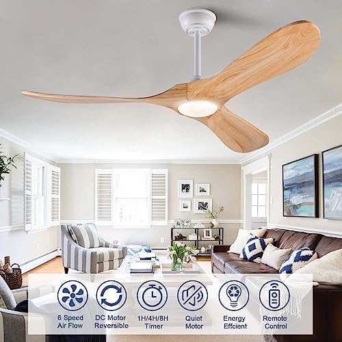 Wood Ceiling Fan with Lights Remote Control, 52 Inch, 6 Speed Reversible F4028