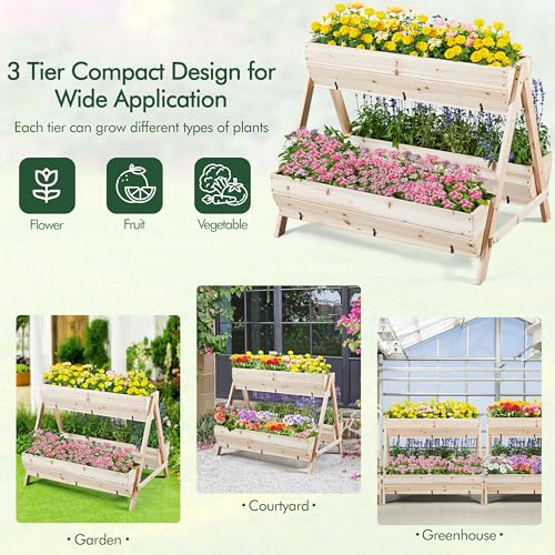 Wooden Raised Garden Bed with Legs 3 Tiers Elevated Planter Box Outdoor B602