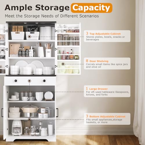 Farmhouse Pantry Cabinet with 6 Shelves and Barn Doors, Brown K34379