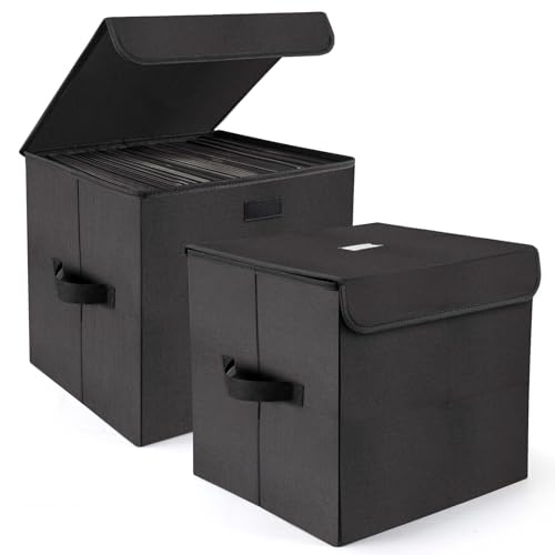 7-inch Vinyl Record Storage Box, Foldable Stackable Set of 2 with Lid and Handle D3720