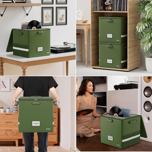 Vinyl Record Storage Box with Lock, Fireproof & Water Resistant, Holds 100+ 12-Inch Records H505