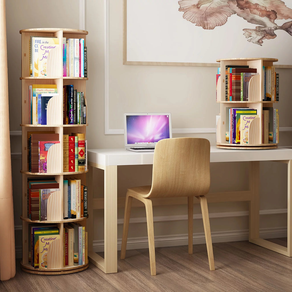 Rotating Bookshelf, 360° Solid Wood Stackable Shelves N6901