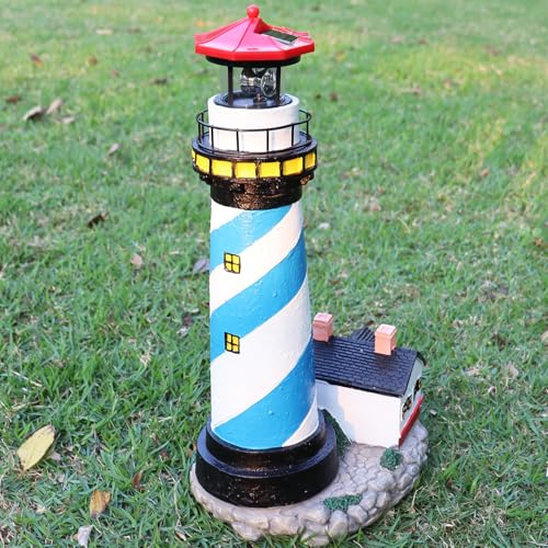 Solar Lighthouse with Rotating Beacon for Outdoor Garden Decor A48617