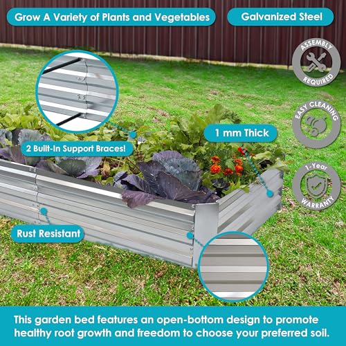 Galvanized Steel Rectangular Raised Garden Bed for Flowers, Plants, and Vegetables H772933