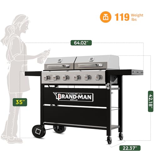 6-Burner Propane Gas Grill and Griddle Combo with Stainless Steel Lids F7495