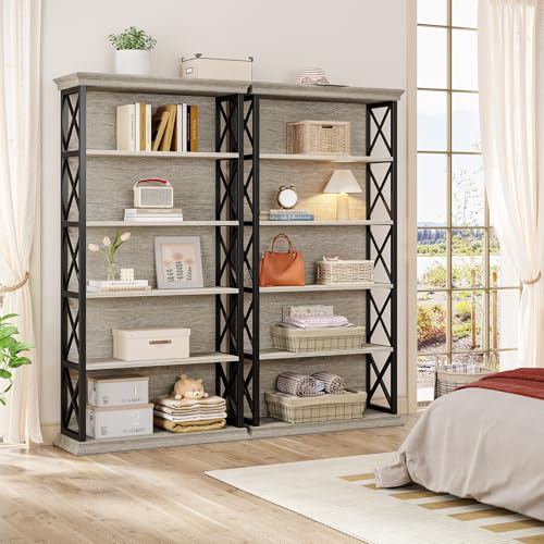 6-Tier Industrial Bookcase, 71 Inches Tall, Floor Standing Storage Shelves for Home Office, Brown and Black V7912