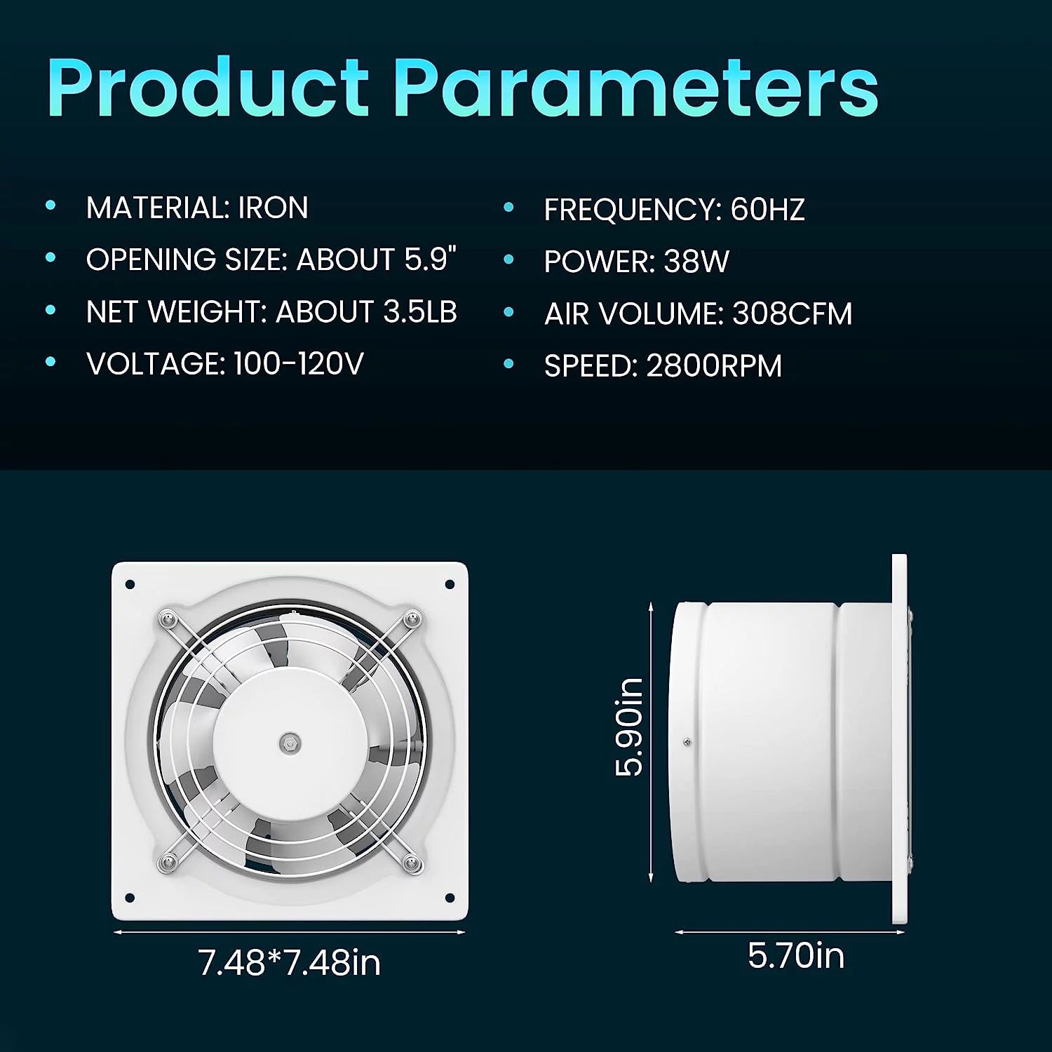 6 Inch Wall Mount Exhaust Fan for Bathroom, Garage, and Window Ventilation I115362