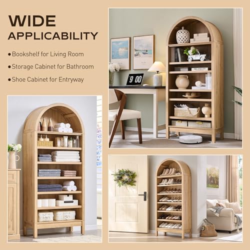 Arched Bookshelf, 7-Tier Bookcase with Adjustable Shelves A456