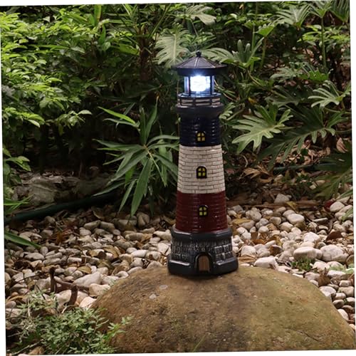 Solar Light Waterproof Resin Lighthouse Lamp with 360° Rotating LED for Patio Garden Decor J4680