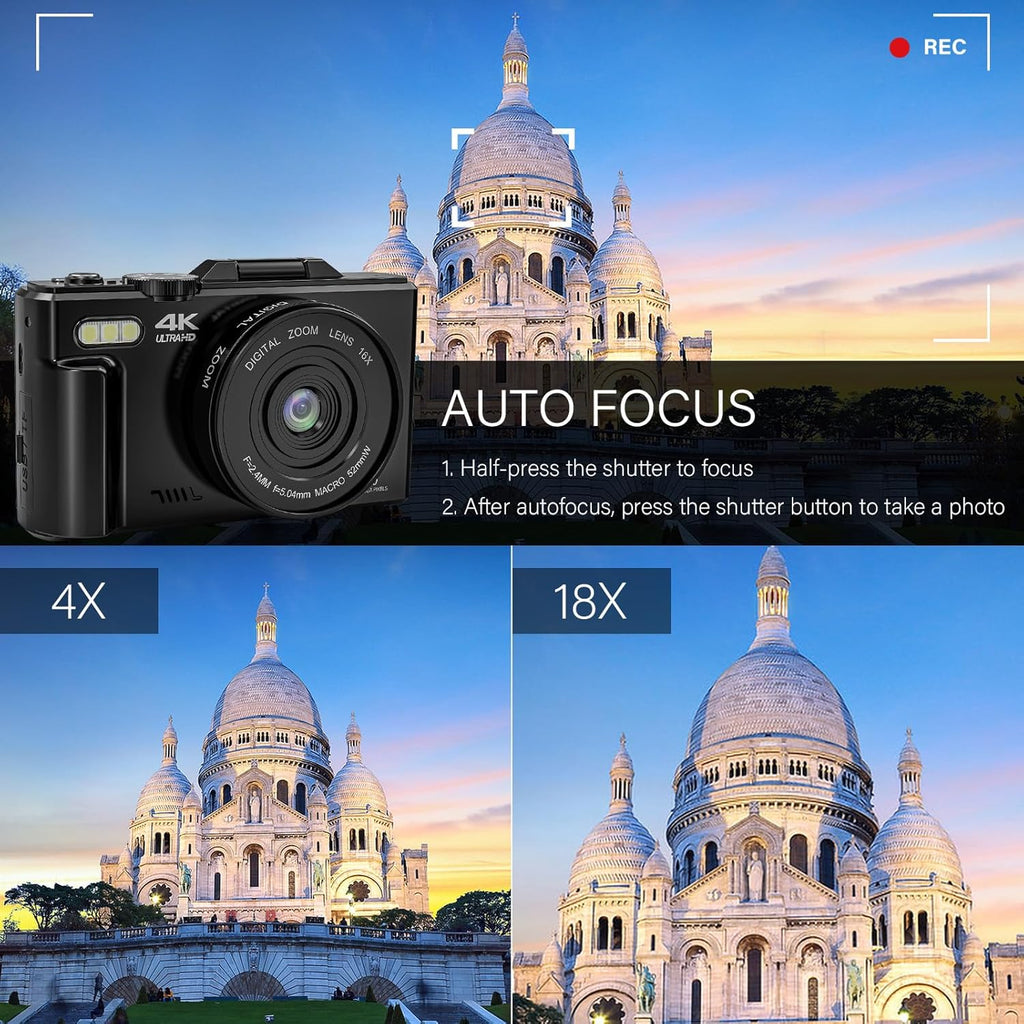 4K Digital Camera for Photography, 64MP Vlogging with 18X Zoom and Flip Screen K331304