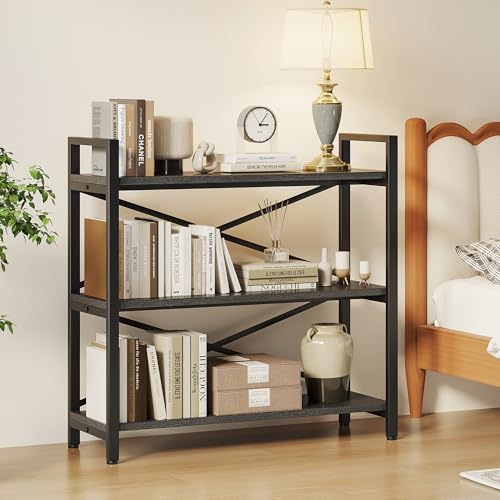 3 Tier Industrial Bookcase, Rustic Etagere Bookshelf for Living Room U5786