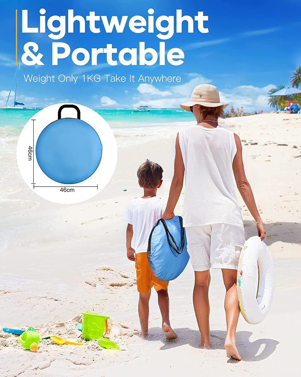 Pop Up Beach Tent, UPF 50+, 1-3 Person, Waterproof, with Carry Bag A798699
