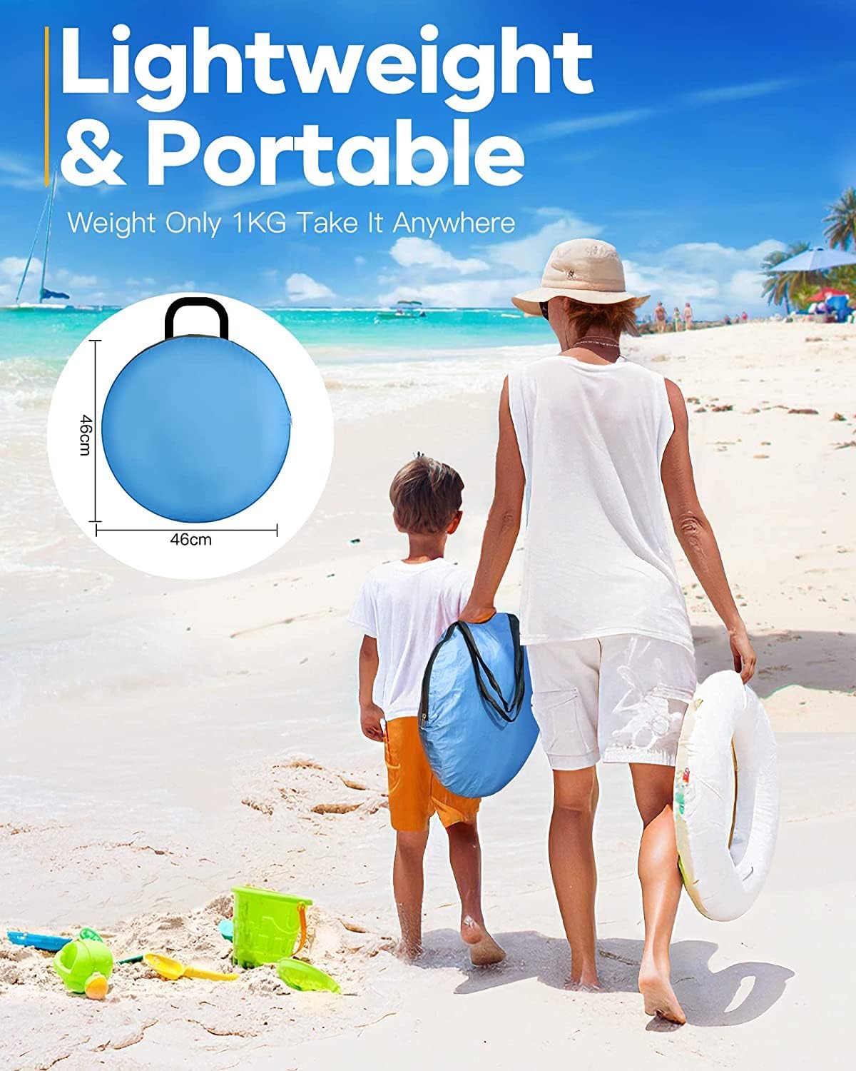 Pop Up Beach Tent, UPF 50+, 1-3 Person, Waterproof, with Carry Bag A798699