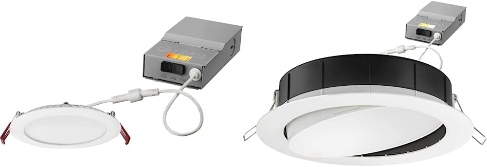 Lithonia Lighting WF6 LED 27K30K35K 90CRI MW M6 Recessed Wafer Downlight & WF6 ADJ LED 30K40K50K 90CRI MW M6 Adjustable Gimbal Wafer Downlight, Ultra Thin Round Trim, Switchable Color Temperature