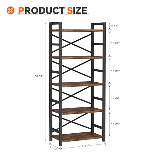 3 Tier Industrial Bookcase, Rustic Etagere Bookshelf for Living Room U5786