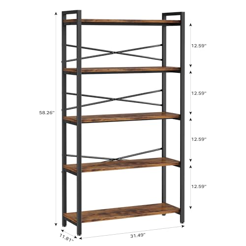 3 Tier Industrial Bookcase, Rustic Etagere Bookshelf for Living Room U5786