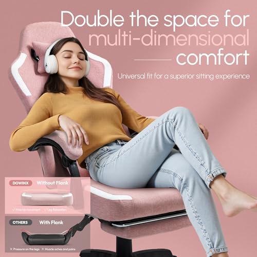 Fabric Gaming Chair with Pocket Spring Cushion and Footrest V343974