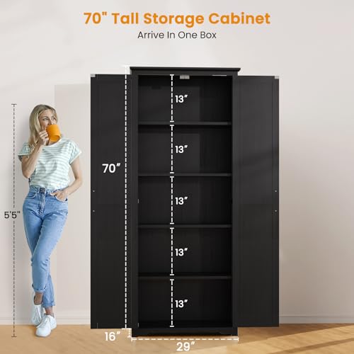 Farmhouse Pantry Cabinet with 6 Shelves and Barn Doors, Brown K34379