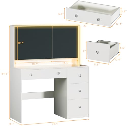 Vanity Desk with Mirror and Lights, 50" Makeup Vanity with Glass Top & Power Outlet F52929