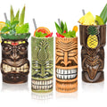 Tiki Mugs Cocktail Set of 4 - Large Tumblers Ceramic Hawaiian Luau Party Mugs Drinkware, Cute Exotic Cocktail Glasses, Tiki Bar Professional Hawaiian Party Barware