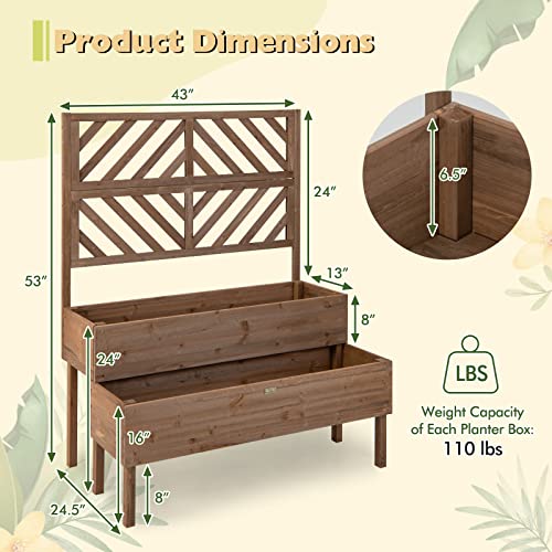 Raised Garden Bed with Trellis, 2-Tier Wooden Planter Box with Legs and Drain Holes F8672