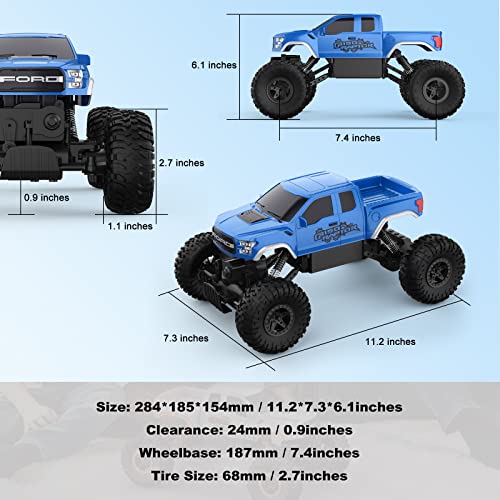 RC Truck 4WD Off Road Crawler Toy for Boys Girls 6-12, Blue C250000
