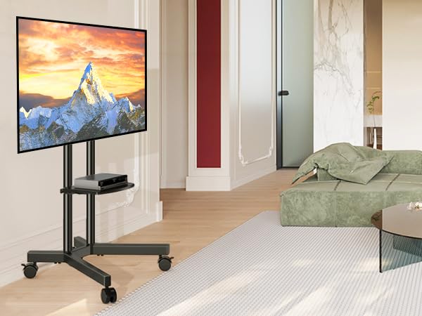 Mobile TV Stand for 32-75 Inch TVs, Height Adjustable Rolling Cart with Laptop Shelf V4062