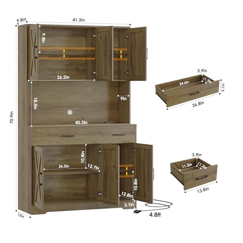 71" Tall Pantry Cabinet with Charging Station and Microwave Stand L63097